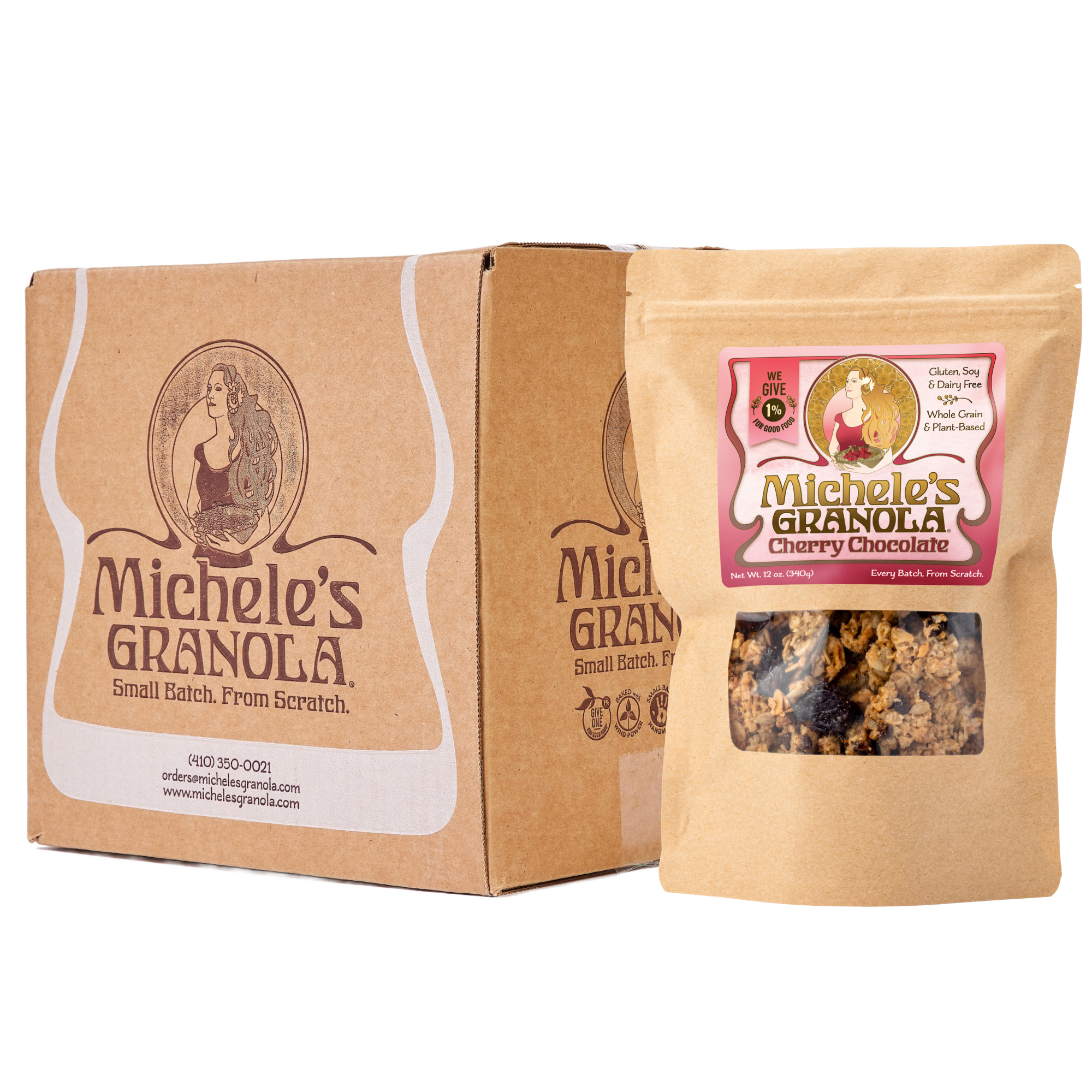 Michele's Granola packaging including a box and a single package