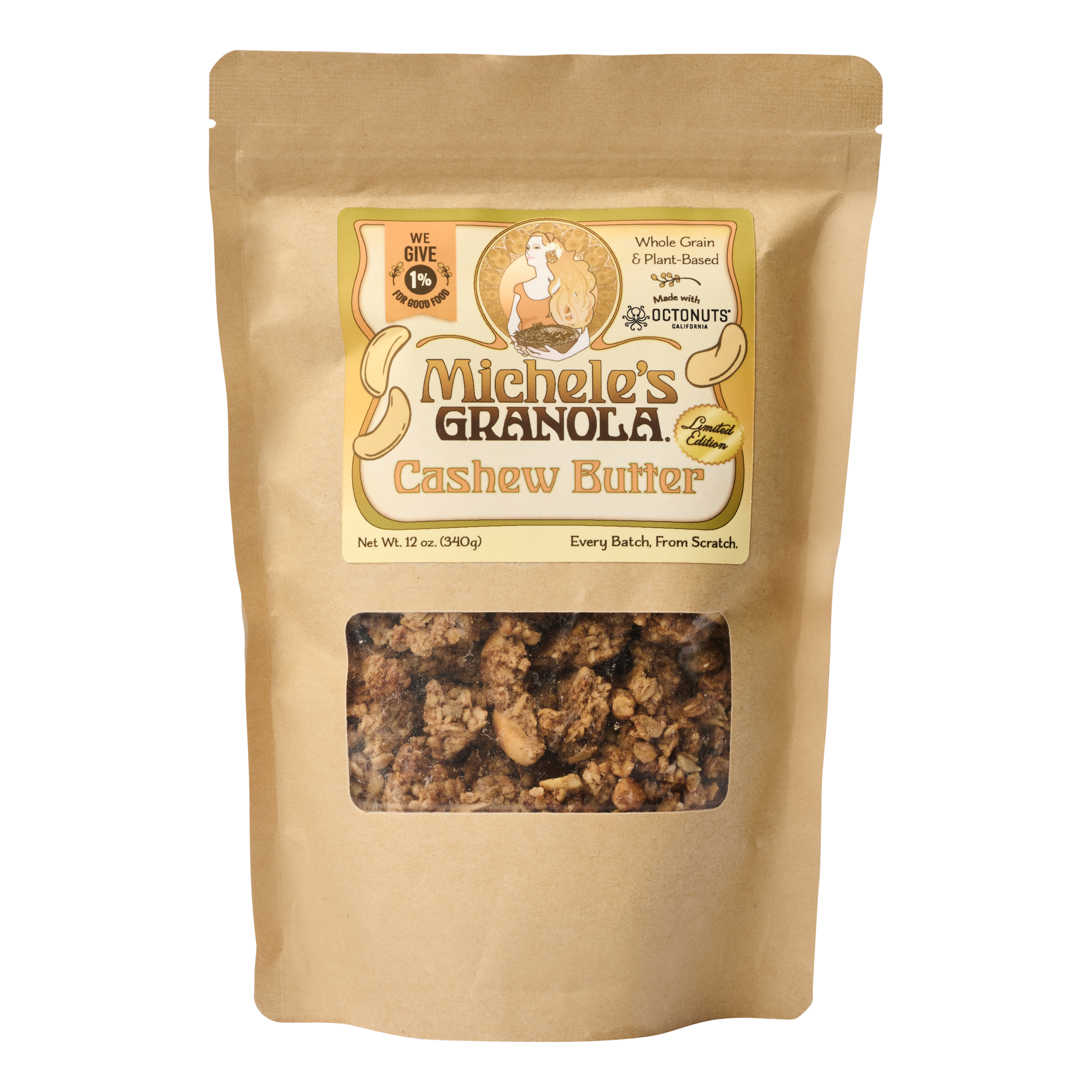 Michele's Granola Limited Edition Cashew Butter Granola in a kraft brown bag.