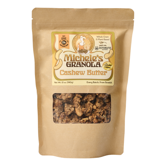 Michele's Granola Limited Edition Cashew Butter Granola in a kraft brown bag.
