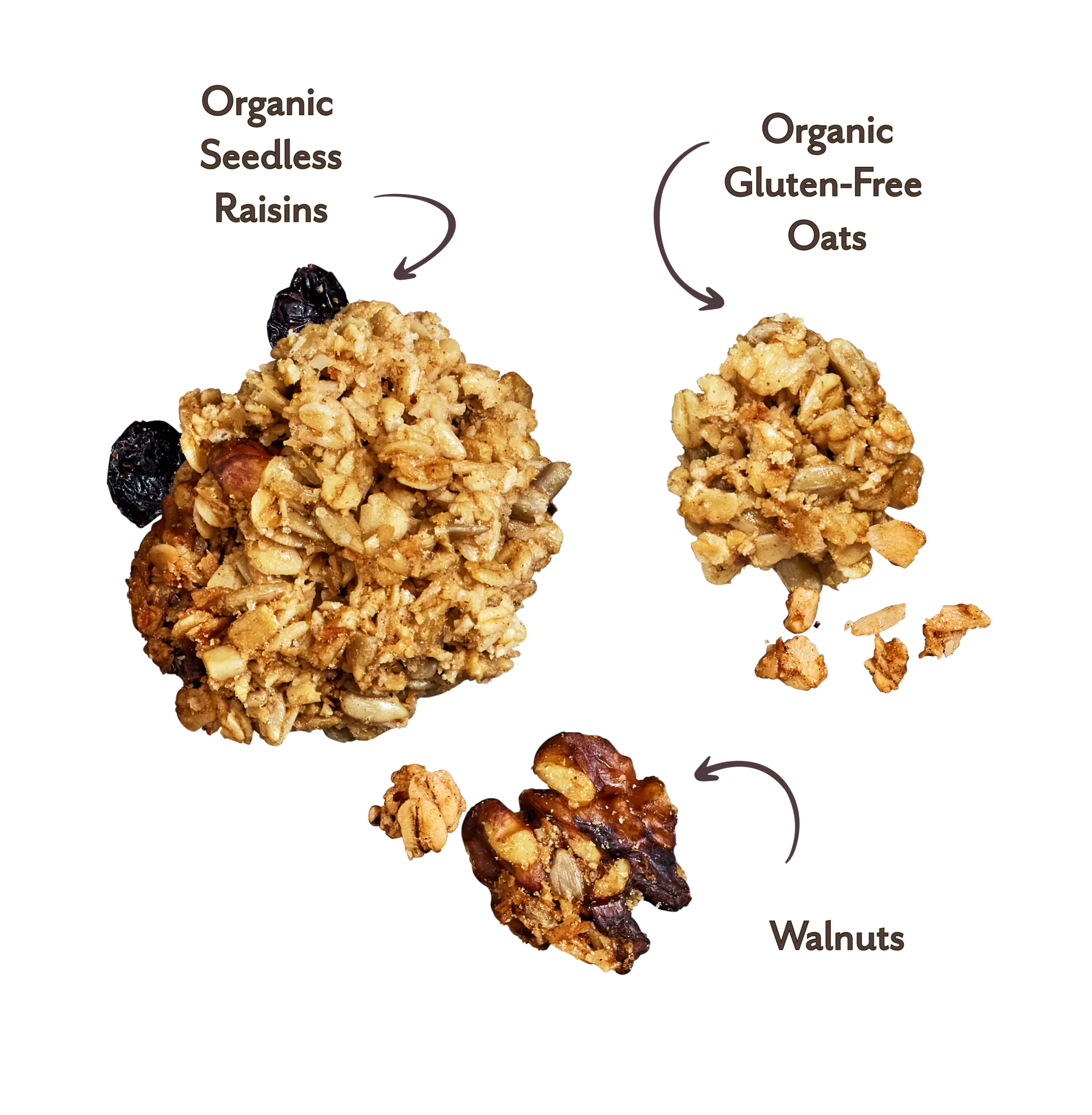 Michele's Granola Cinnamon Raisin Oatmeal cookie with raisins and walnuts labeled