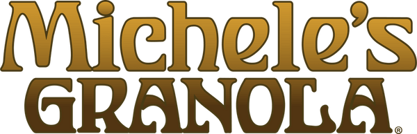 Michele's Granola logo in gold on a black background
