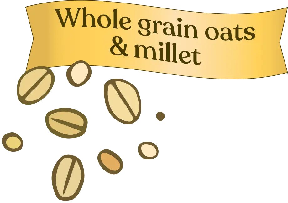 Illustration of whole grain oats and millet with a banner above them.