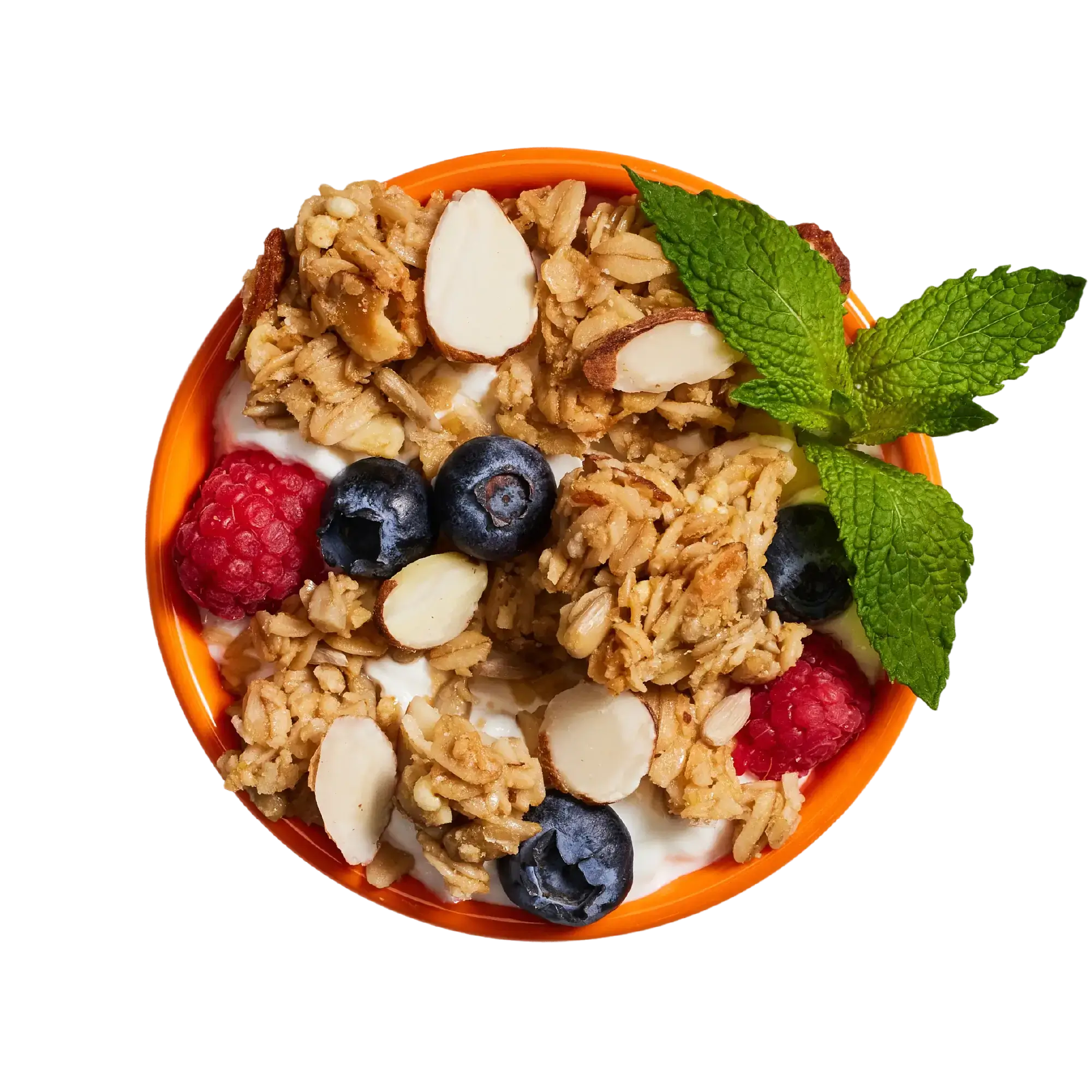 Michele's Breakfast Nook Almond Croissant Granola Bowl of granola with berries and almonds