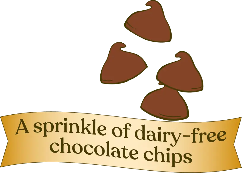 Chocolate chips with a banner indicating 'dairy-free'