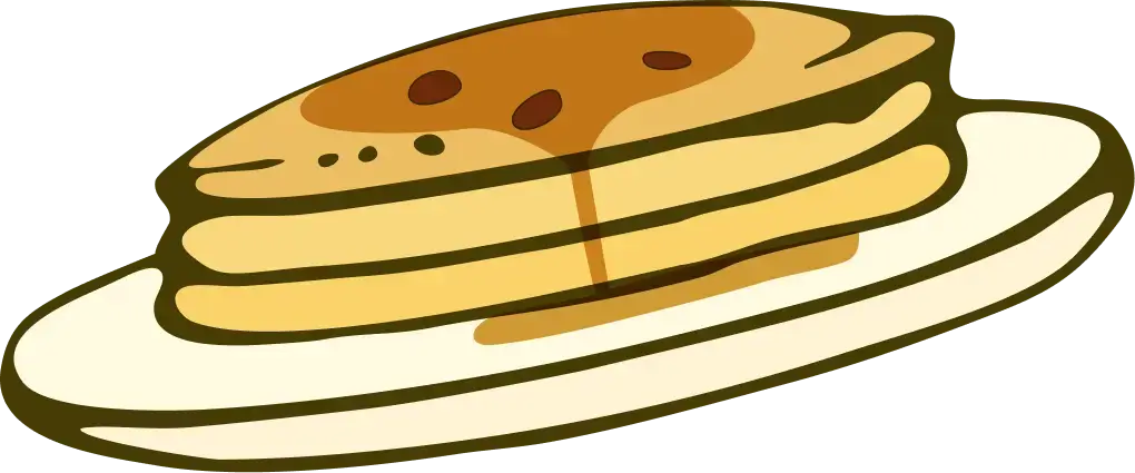 Stack of pancakes with syrup on a white plate
