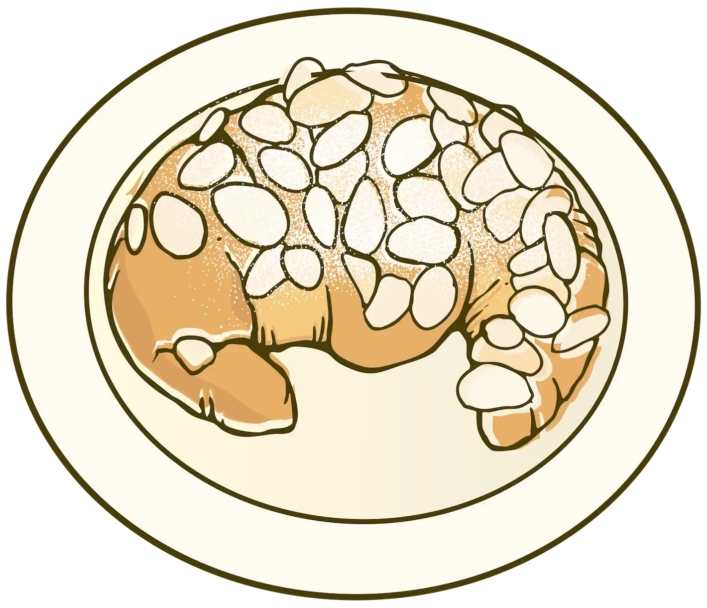 Illustration of a croissant with almonds on a white background