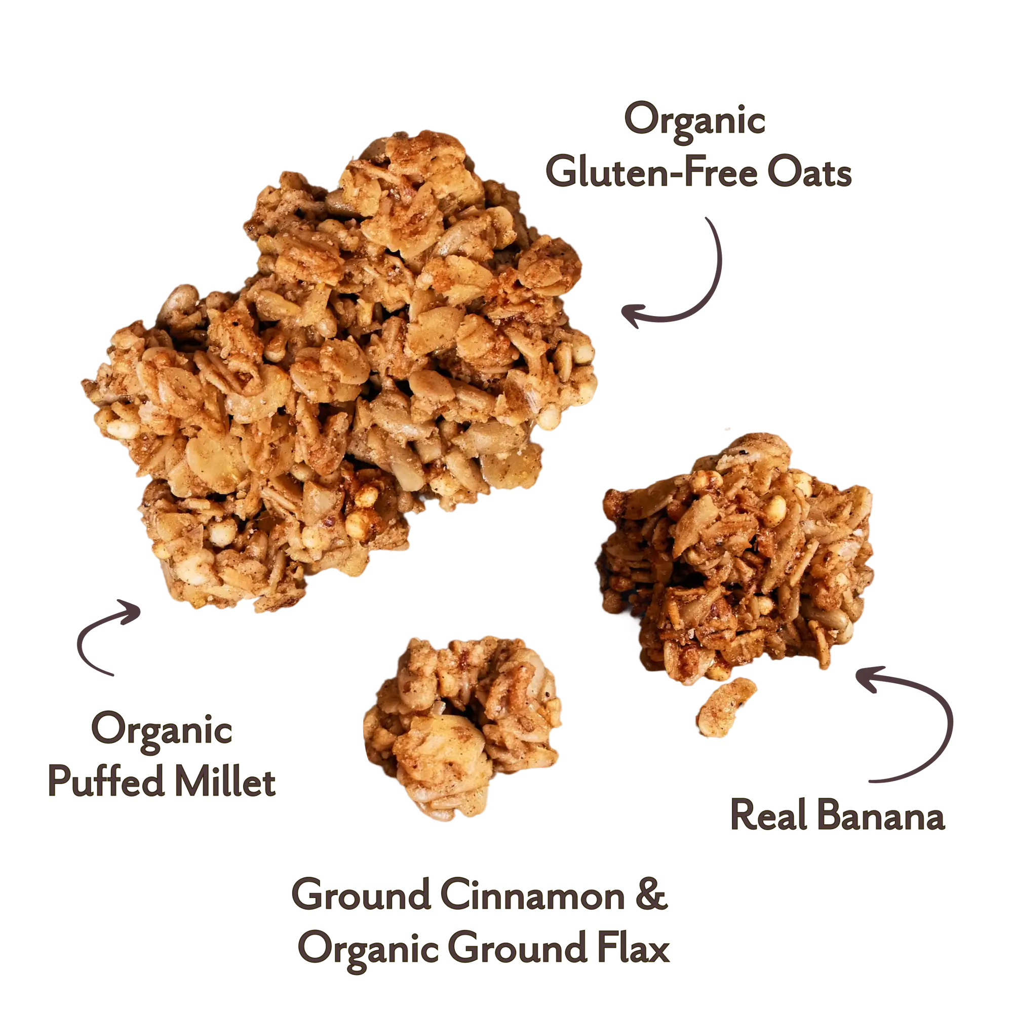 Michele's Breakfast Nook Banana Bread Granola Nuts and seeds with labels indicating organic ingredients