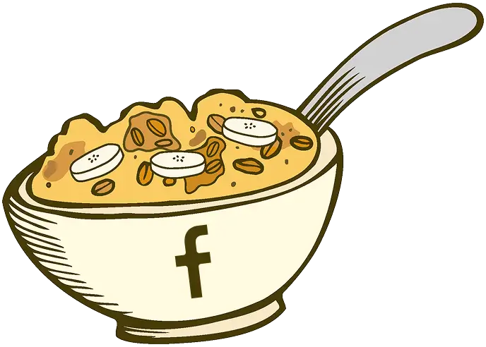 Michele's Granola Illustration of a bowl of cereal with bananas and a spoon, featuring the Facebook logo.